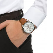 Hugo Boss Grand Prix Chronograph White Dial Brown Leather Strap Watch for Men - 1513475