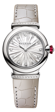 Bvlgari LVCEA Diamonds Silver Mother of Pearl Dial Silver Leather Strap Watch for Women - LVCEA103367