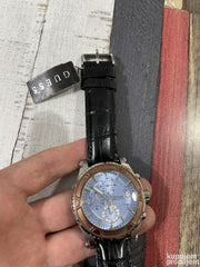 Guess Pinnacle Chronograph Quartz Blue Dial Brown Leather Strap Watch For Men - W0673G1