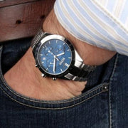 Hugo Boss Talent Chronograph Blue Dial Silver Steel Strap Watch for Men - 1513582