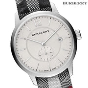 Burberry The Classic Horseferry Silver Dial Black Leather Strap Watch for Men - BU10002