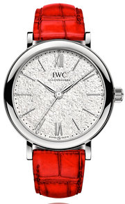 IWC Portofino Automatic Diamonds Silver Dial Red Leather Strap Watch for Women - IW357408