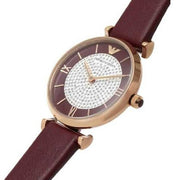 Emporio Armani Gianni T Bar Crystals Purple Dial Purple Leather Strap Watch for Women - AR11487