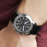 Marc Jacobs Larry Chronograph Black Dial Black Leather Strap Watch for Men - MBM5033