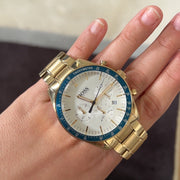Hugo Boss Trophy Chronograph White Dial Gold Steel Strap Watch for Men - 1513631