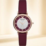 Emporio Armani Gianni T Bar Crystals Purple Dial Purple Leather Strap Watch for Women - AR11487