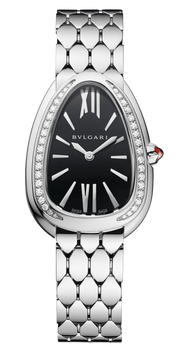 Bvlgari Serpenti Seduttori Diamonds Black Dial Silver Steel Strap Watch for Women - SERPENTI103449