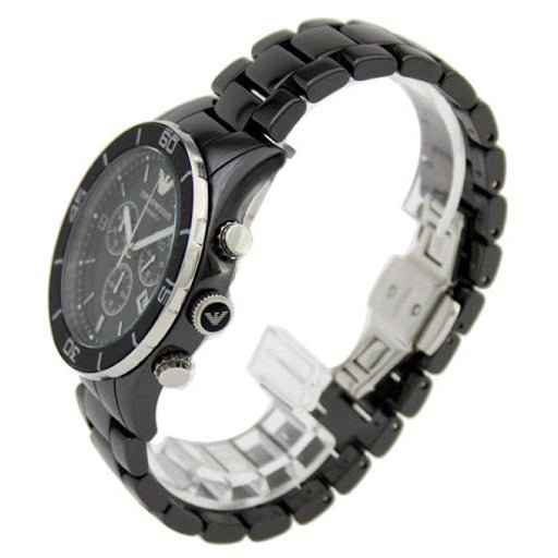 Emporio Armani Black Ceramic Chronograph Black Dial Watch For Men