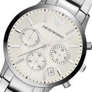 Emporio Armani Renato Chronograph White Dial Silver Steel Strap Watch for Women  - AR2459