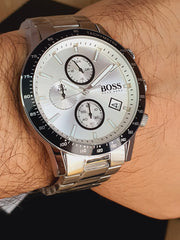 Hugo Boss Rafale Competitive Sport Chronograph Silver Dial Silver Steel Strap Watch for Men - 1513511