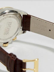 Hugo Boss Ikon Chronograph White Dial Brown Leather Strap Watch for Men - 1513174