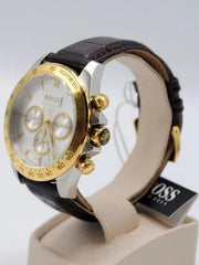Hugo Boss Ikon Chronograph White Dial Brown Leather Strap Watch for Men - 1513174