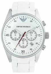 Emporio Armani Sport Chronograph White Dial White Silicone Strap Watch For Men - AR5859
