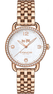 Coach Delancey Mother of Pearl White Dial Rose Gold Steel Strap Watch for Women - 14502479
