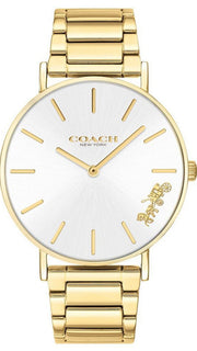 Coach Perry White Dial Gold Steel Strap Watch for Women - 14503345