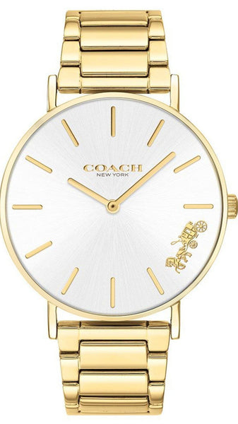 Coach Perry White Dial Gold Steel Strap Watch for Women