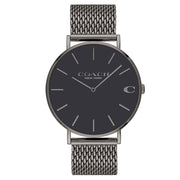 Coach Charles Black Dial Grey Mesh Bracelet Watch for Men - 14602145