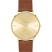 Coach Charles Gold Dial Brown Leather Strap Watch for Women - 14602433