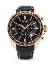 Hugo Boss Driver Chronograph Black Dial Black Leather Strap Watch for Men - 1513092