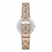 Emporio Armani Gianni T Bar Quartz Silver Dial Beige Leather Strap Watch For Women - AR80007
