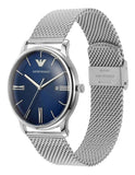 Emporio Armani Minimalist Quartz Blue Dial Silver Mesh Strap Watch For Men - AR11571