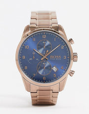 Hugo Boss Skymaster Chronograph Blue Dial Brown Steel Strap Watch for Men - 1513788