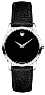 Movado Museum Classic Black Dial Black Leather Strap Watch For Women - 0607015