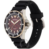 Emporio Armani Sea Explorer Meccanico Automatic Red Dial Black Silicon Strap Watch For Men - AR60070