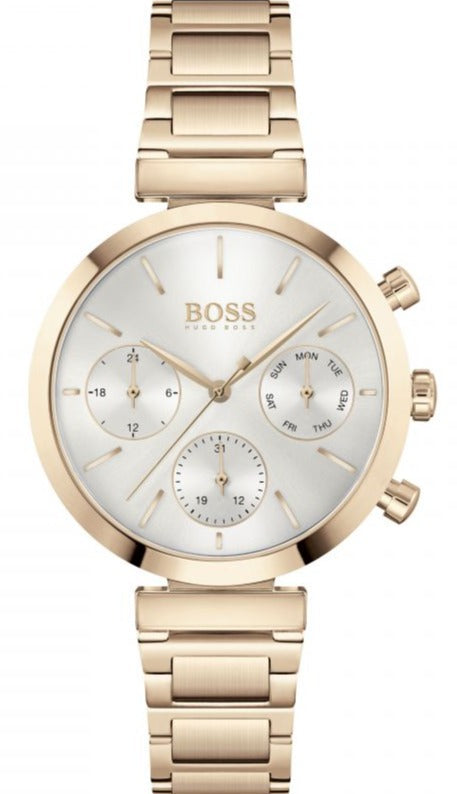 Hugo Boss Flawless Chronograph Silver Dial Rose Gold Steel Strap Watch for Women -1502531