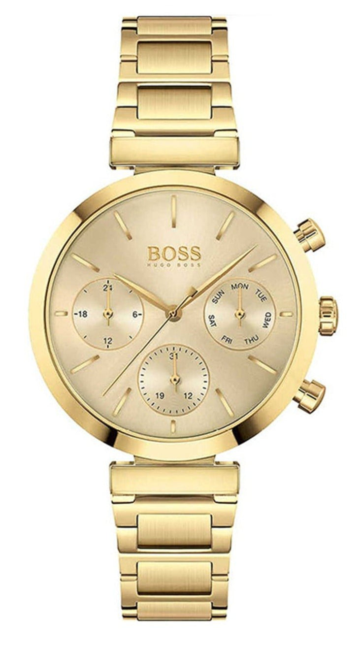 Hugo Boss Flawless Chronograph Gold Dial Gold Steel Strap Watch for Women - 1502532