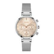 Hugo Boss Flawless Chronograph Pink Dial Silver Mesh Bracelet Watch for Women - 1502625
