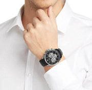 Hugo Boss Driver Chronograph Black Dial Black Leather Strap Watch for Men - 1512879