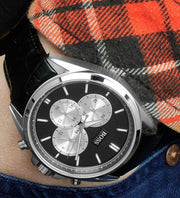 Hugo Boss Driver Chronograph Black Dial Black Leather Strap Watch for Men - 1512879