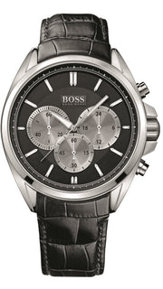 Hugo Boss Driver Chronograph Black Dial Black Leather Strap Watch for Men - 1512879