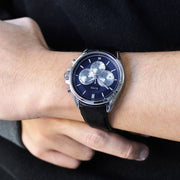 Hugo Boss Driver Chronograph Black Dial Black Leather Strap Watch for Men - 1512879