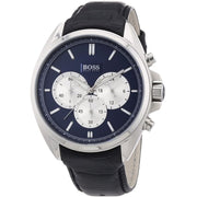Hugo Boss Driver Chronograph Blue Dial Black Leather Strap Watch for Men - 1512882