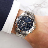 Hugo Boss Ikon Chronograph Blue Dial Silver Steel Strap Watch for Men - 1512963
