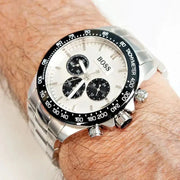 Hugo Boss Ikon Chronograph Silver Dial Silver Steel Strap Watch for Men - 1512964