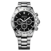 Hugo Boss Ikon Chronograph Black Dial Silver Steel Strap Watch for Men - 1512965