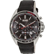 Hugo Boss Driver Chronograph Black Dial Black Leather Strap Watch for Men -1513087