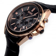 Hugo Boss Driver Chronograph Black Dial Black Leather Strap Watch for Men - 1513092