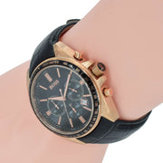 Hugo Boss Driver Chronograph Black Dial Black Leather Strap Watch for Men - 1513092