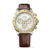 Hugo Boss Ikon Chronograph White Dial Brown Leather Strap Watch for Men - 1513174