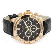 Hugo Boss Ikon Chronograph Black Dial Black Leather Strap Watch for Men - 1513179