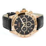 Hugo Boss Ikon Chronograph Black Dial Black Leather Strap Watch for Men - 1513179
