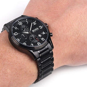 Hugo Boss Aeroliner Chronograph Black Dial Black Steel Strap Watch for Men - 1513180