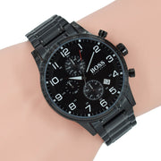Hugo Boss Aeroliner Chronograph Black Dial Black Steel Strap Watch for Men - 1513180