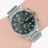 Hugo Boss Aeroliner Chronograph Black Dial Silver Steel Strap Watch for Men - 1513181