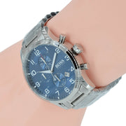 Hugo Boss Aeroliner Chronograph Blue Dial Silver Steel Strap Watch for Men - 1513183