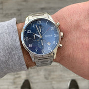 Hugo Boss View Chronograph Blue Dial Silver Steel Strap Watch For Men - 1513989